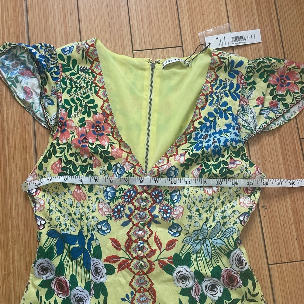 NWT Alice + Olivia Yellow Floral Mini Dress - Picture 2 of 7